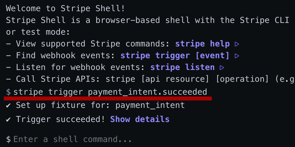 Using Stripe CLI to trigger a test webhook event